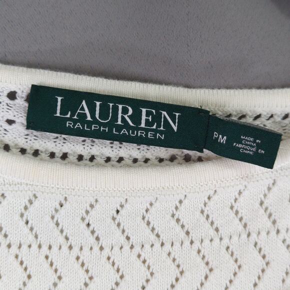 Lauren Ralph Lauren Dress Womens Petite M Cream Crochet Sleeveless Stretch New - Picture 2 of 10